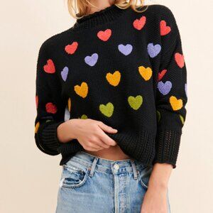 Find Me Now Sweater Womens Small Black Allover Heart Love For All Mock Top S